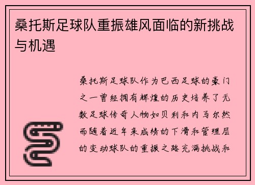 桑托斯足球队重振雄风面临的新挑战与机遇 桑托斯足球队重振雄风面临的新挑战与机遇